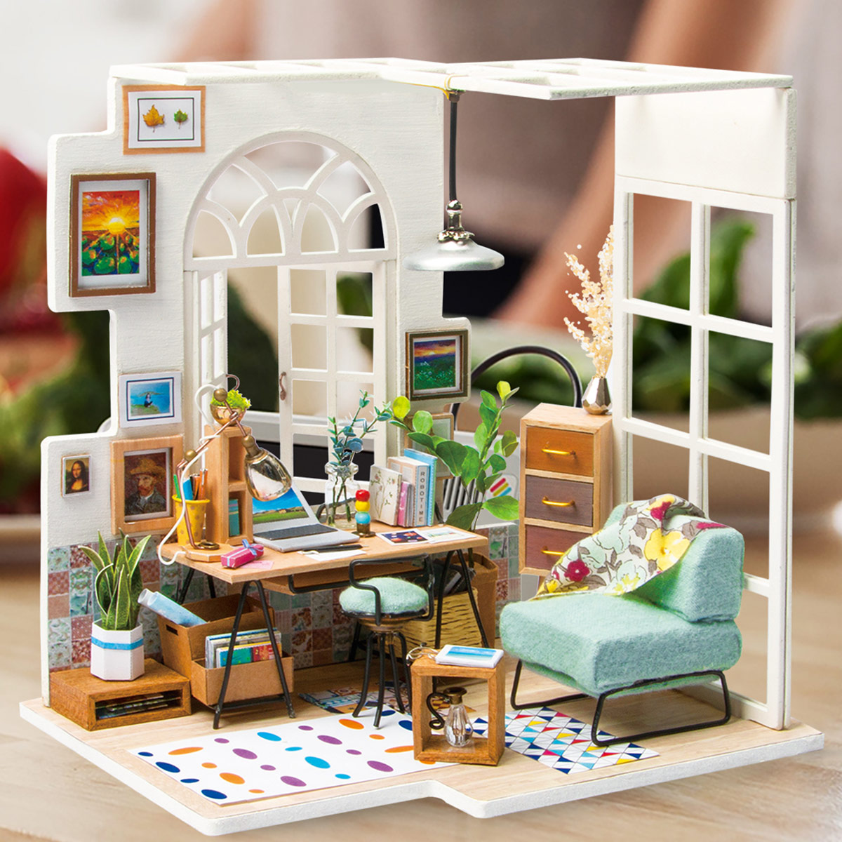 DIY Sewing Room Gift for Girls Rolife Dolls House Furniture and Accessories LED 