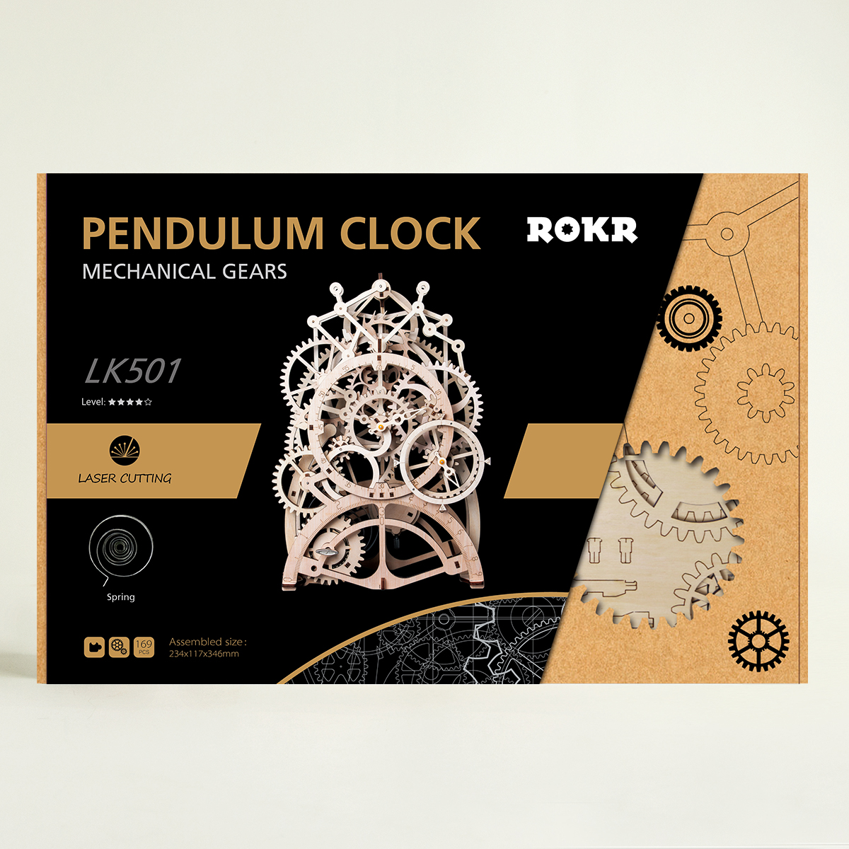 ROKR Pendulum Clock Mechanical Wooden Gear Puzzle Kit LK501 