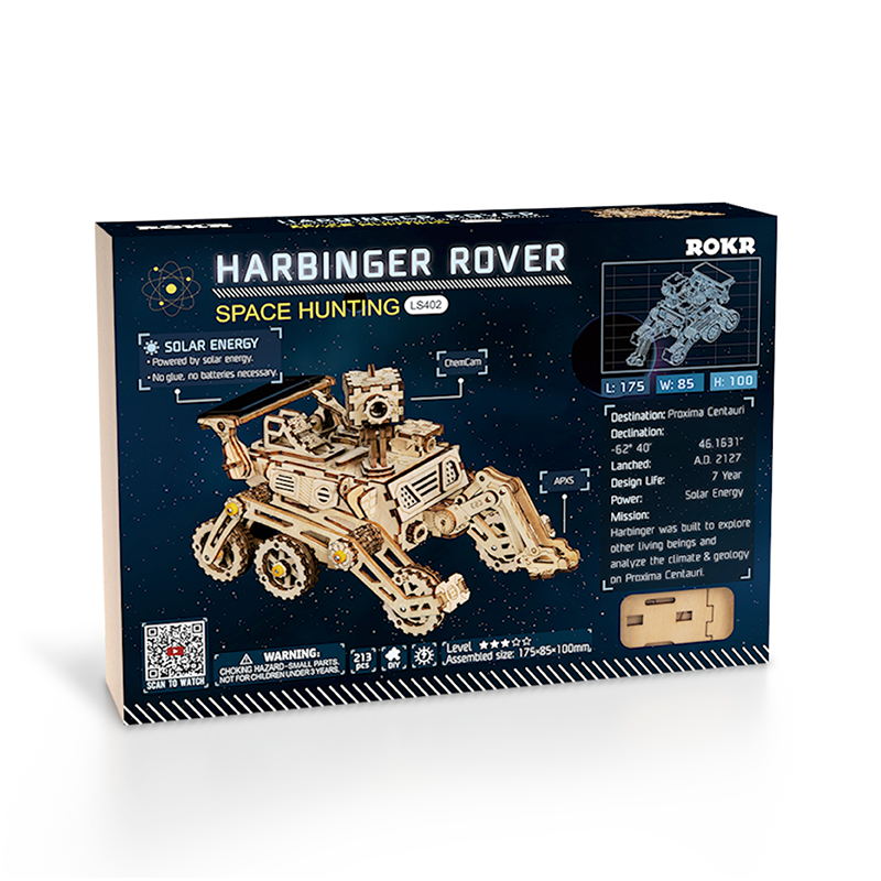 New ROKR Harbinger Rover Wooden Model Kit Solar Powered Moveable 3D Puzzle LS402 