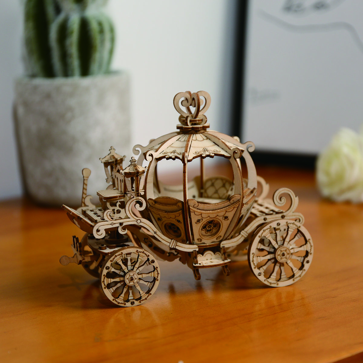 Robotime Pumpkin Cart Laser-Cut 3D Wooden Puzzle DIY Crafts Toy for Kids Girls 