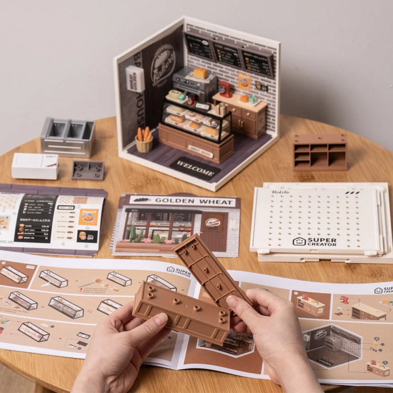 Rolife Super Creator Golden Wheat Bakery Plastic DIY Miniature House Kit DW005